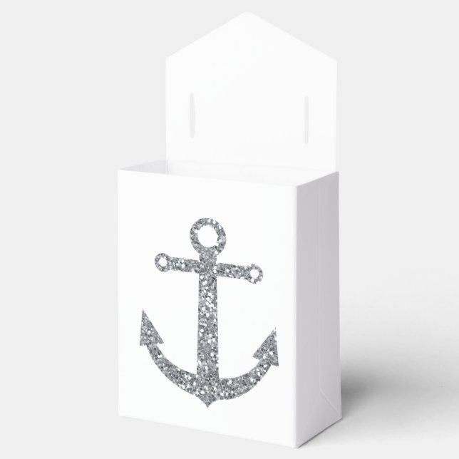 Nautial Anchor Silver Gliter Wedding Favor Boxes (Opened)