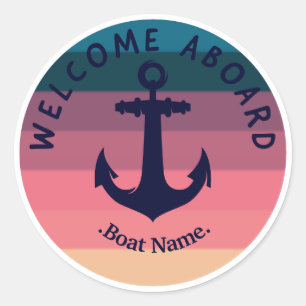 Nautial Sunset. Anchor. Welcome Aboard Classic Round Sticker