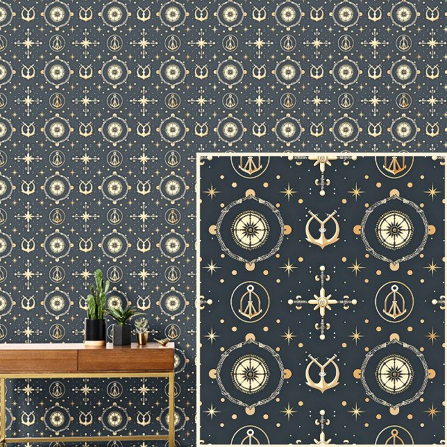 Nautical 0ff-White Anchor & Compass Dark Gray Blue Wallpaper (Creator Uploaded)