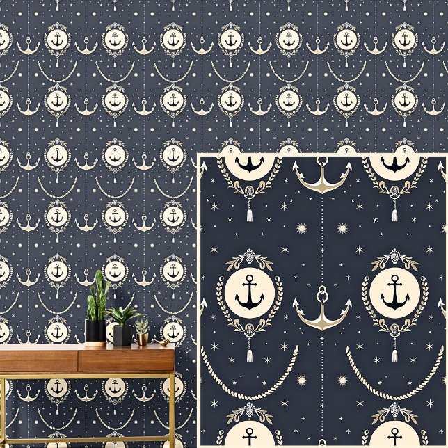 Nautical 0ff-White Anchor Design Dark Gray / Blue Wallpaper (Creator Uploaded)