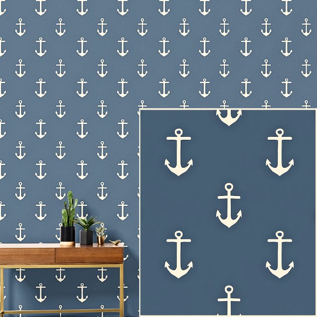 Nautical 0ff-White Anchor on Dark Gray / Blue  Wallpaper (Creator Uploaded)