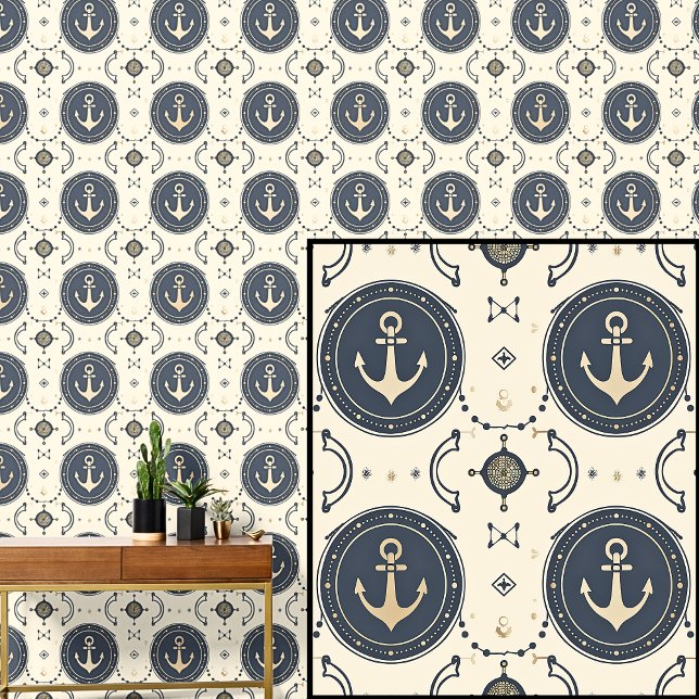 Nautical 0ff-White Anchors Dark Gray Blue Wallpaper (Creator Uploaded)