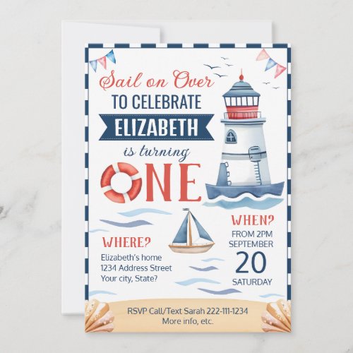 Nautical 1st birthday party invitation