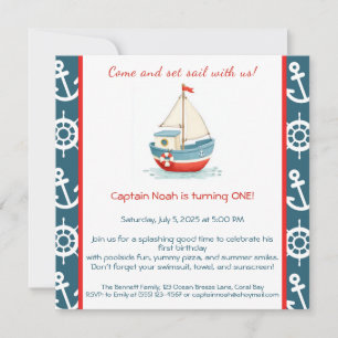 Nautical 1st Birthday Pool Party Invitation