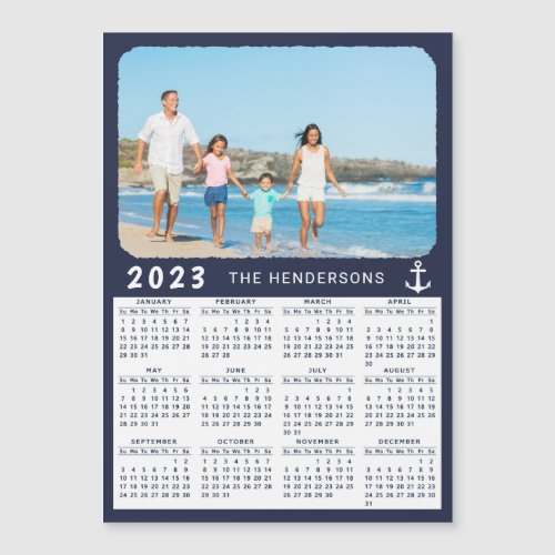 Nautical 2023 Photo Calendar Magnet Navy Blue 