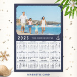 Nautical 2025 Photo Calendar Magnet Navy Blue<br><div class="desc">This navy blue and white nautical 2025 magnetic calendar with family photo and name templates is decorated with an anchor. You can personalize it by adding your picture and typing the family name. The design is optimized for 5x7 card, so if you choose other size you might need to adjust...</div>