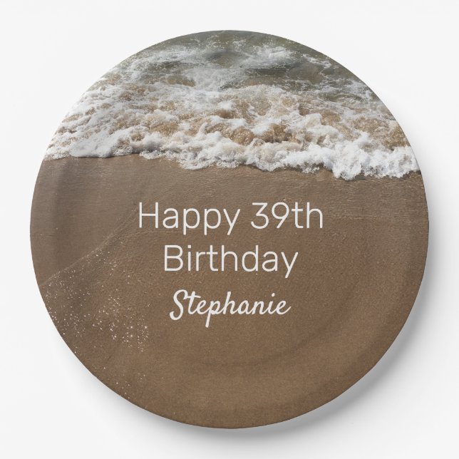 Nautical 39th Happy Birthday Custom Age Beach Paper Plates (Front)