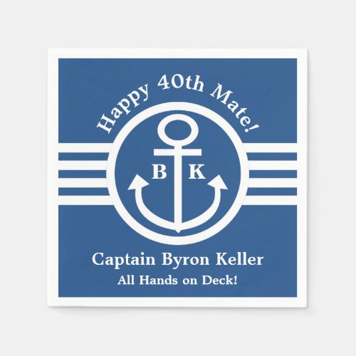 Nautical 40th Birthday Party for Captain or Mate Paper Napkins