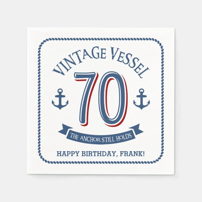 Nautical 70th Birthday Napkins (Front)