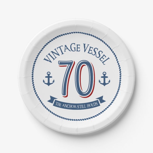 Nautical 70th Birthday Paper Plates (Front)