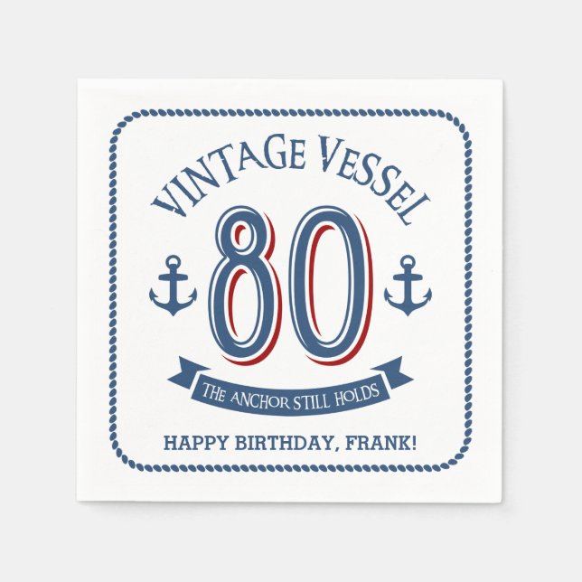 Nautical 80th Birthday Napkins (Front)