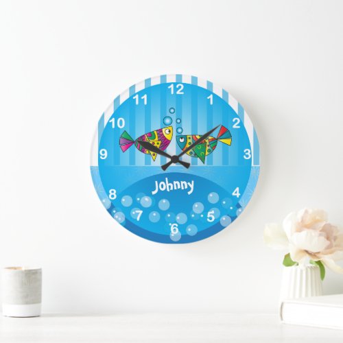 Nautical Abstract Colorful Fish Design Large Clock