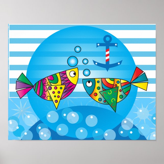 Nautical Abstract Colorful Fish Design Poster (Front)
