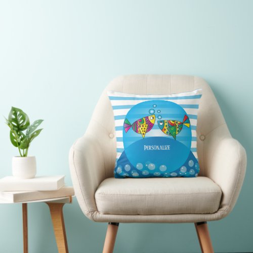 Nautical  Abstract Colorful Fish Design Throw Pillow