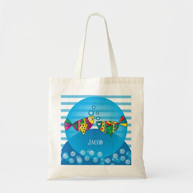 Nautical 🐠 Abstract Colorful Fish Tote Bag (Front)