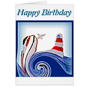 Nautical Abstract Lighthouse Boat Birthday Cards