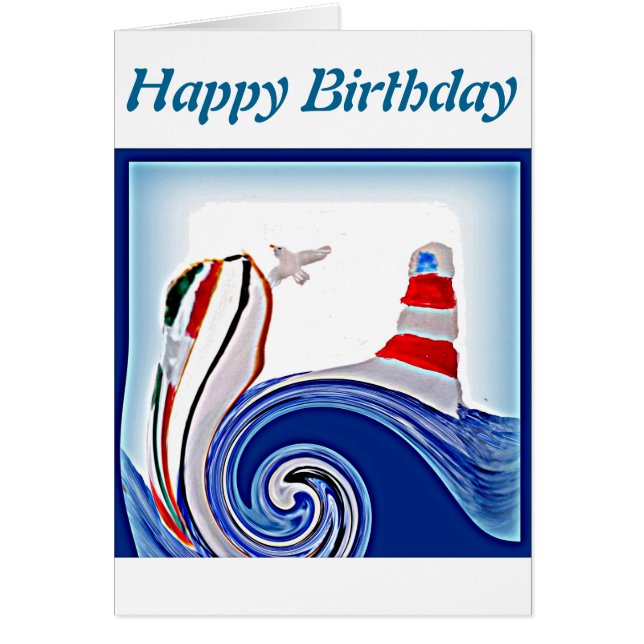 Nautical Abstract Lighthouse Boat Birthday Cards (Front)