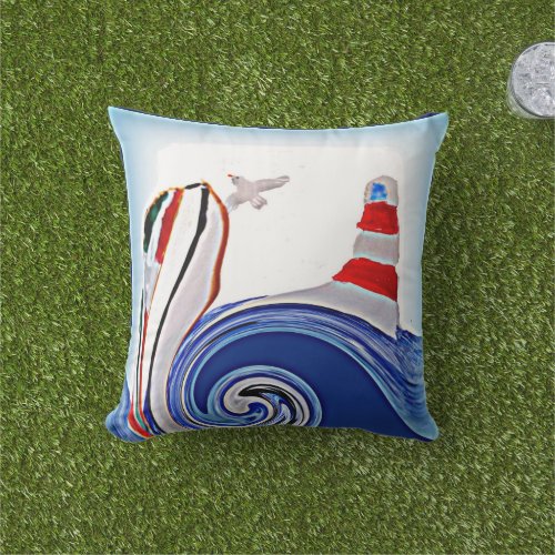 Nautical Abstract Lighthouse Boat Outdoor Pillow