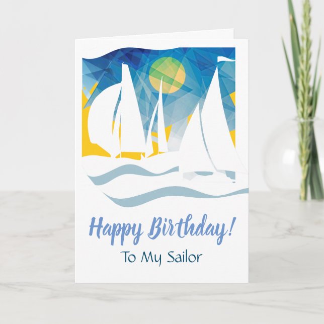Nautical Abstract Sailing Happy Birthday Card (Front)