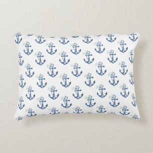 Nautical Accent Pillow   Watercolor Blue Anchor Co