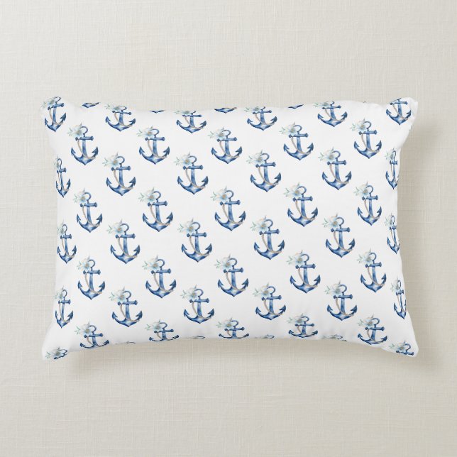 Nautical Accent Pillow | Watercolor Blue Anchor Co (Front)