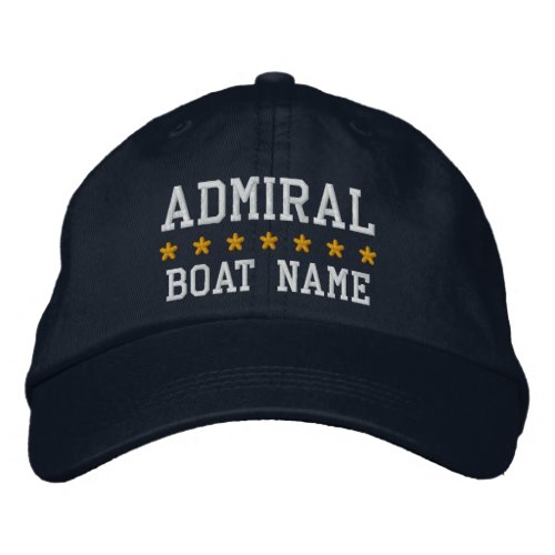 Nautical Admiral Your Boat Name Blue Embroidered Baseball Hat