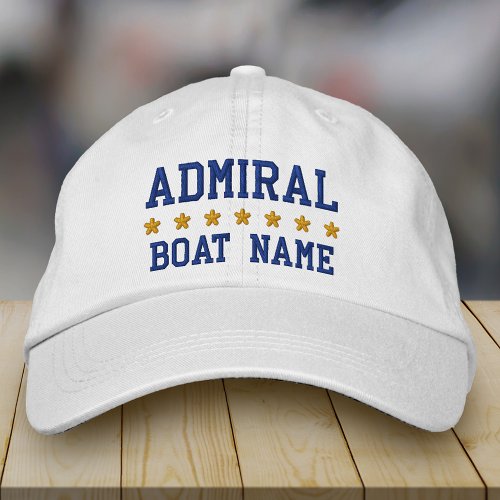 Nautical Admiral Your Boat Name White Embroidered Baseball Hat