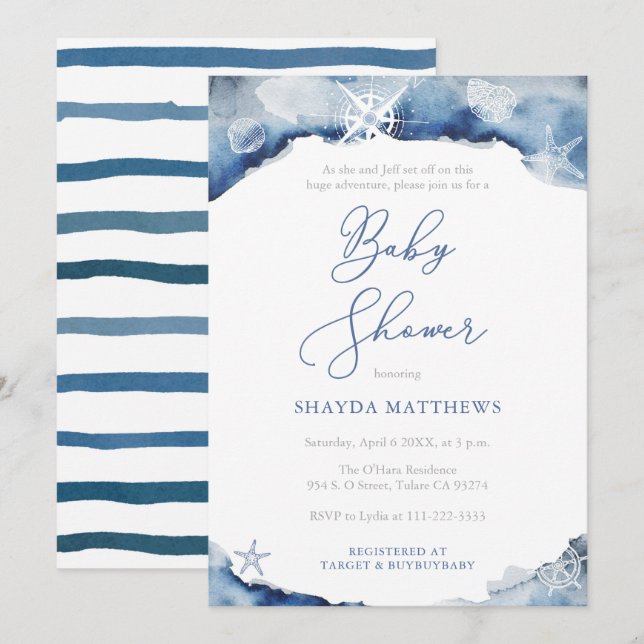 Nautical Adventure Ocean Baby Shower for Boy Invitation (Front/Back)