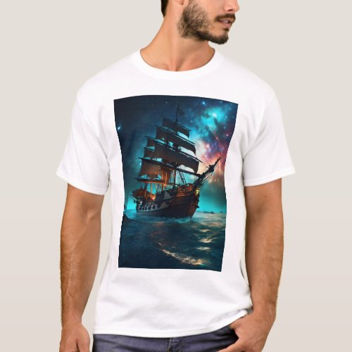 Nautical Adventure Ship Print T_Shirt