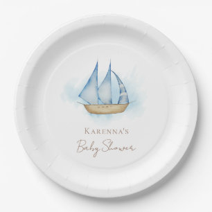 Nautical Adventure White Baby Shower Paper Plate
