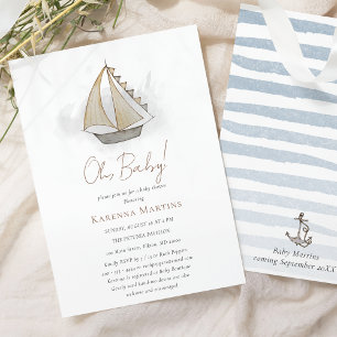 Nautical Adventure White Oh Baby Shower Invitation