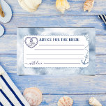 Nautical Advice for The Bride Bridal Shower Anchor Enclosure Card<br><div class="desc">Set sail for love with this elegant Advice for the Bride enclosure card, designed to complement your nautical “She’s Tying the Knot” bridal shower. Guests can write heartfelt wishes or marriage advice and place them in a decorative bottle or keepsake box for the bride-to-be. Featuring coastal-inspired design elements like anchors,...</div>