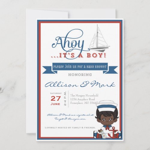 Nautical African American Baby Shower Invitation