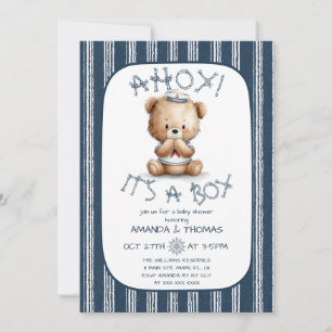 Nautical Ahoy Bear Boy Baby Shower Invitation