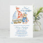 Nautical Ahoy Blue Boy Sailor Bear Baby Shower Invitation (Standing Front)