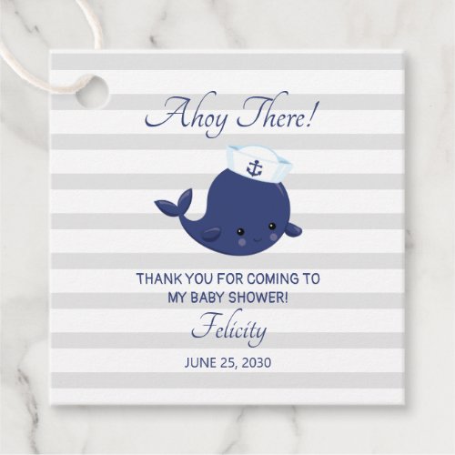 Nautical Ahoy Blue Whale Baby Shower Gray Favor Tags