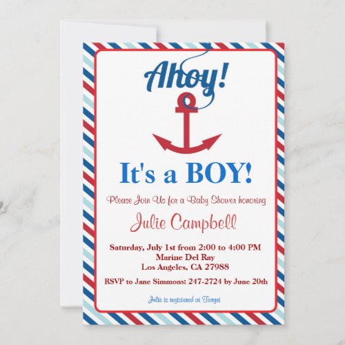 Nautical Ahoy Boy Baby Shower Invitation