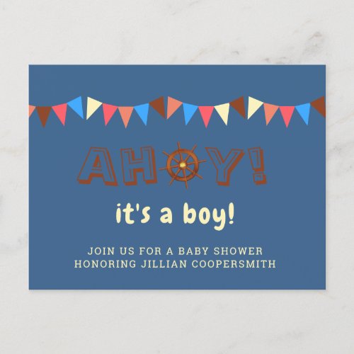 Nautical Ahoy Boy Baby Shower Theme Holiday Postcard