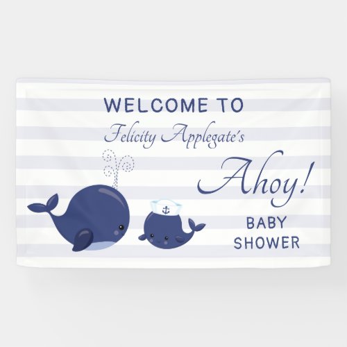 Nautical Ahoy Boy Blue Whales Baby Shower Banner