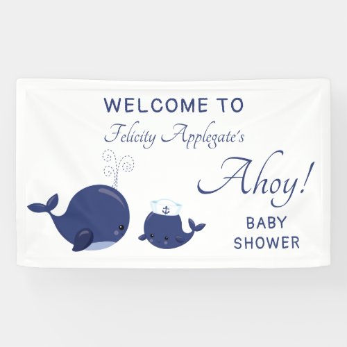 Nautical Ahoy Boy Blue Whales Siimple Baby Shower Banner