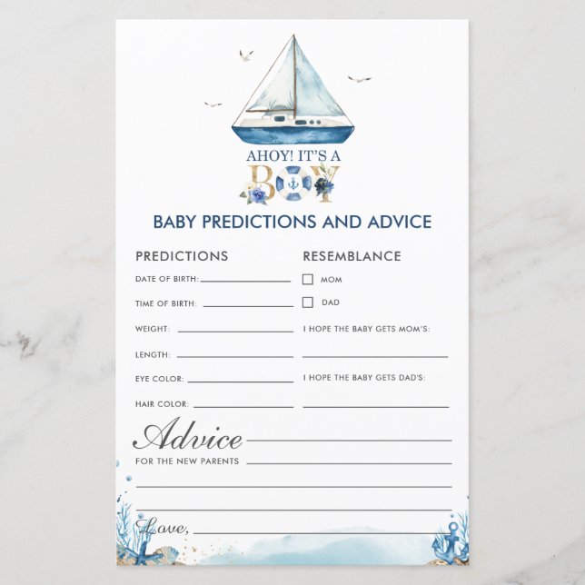 Nautical Ahoy It's a Boy Baby Predictions Advice  (Front)