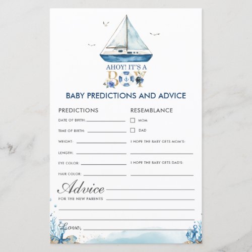 Nautical Ahoy Its a Boy Baby Predictions Advice 