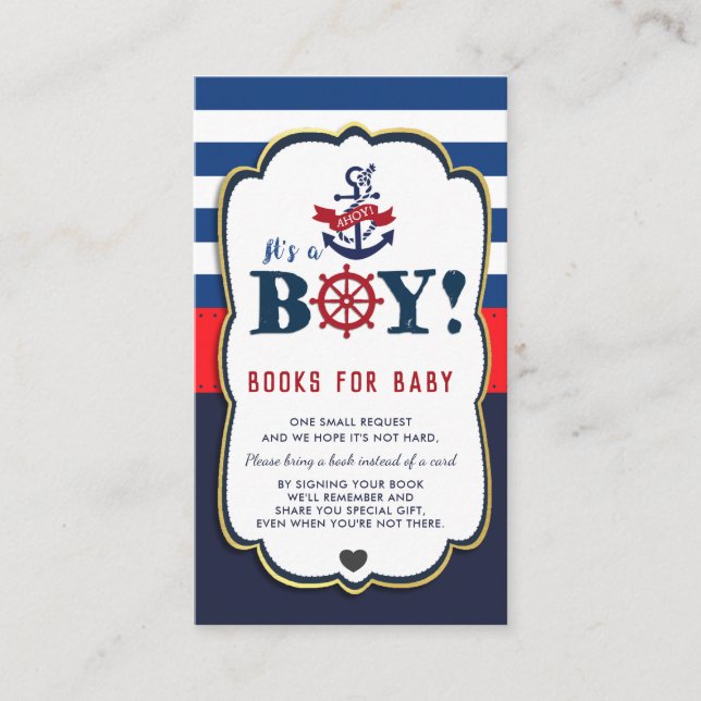 Nautical Ahoy It's a Boy Baby Shower Bring a Book Enclosure Card (Front)