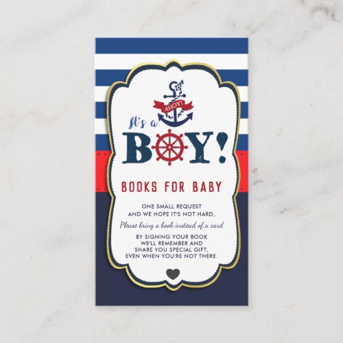 Nautical Ahoy Its a Boy Baby Shower Bring a Book Enclosure Card