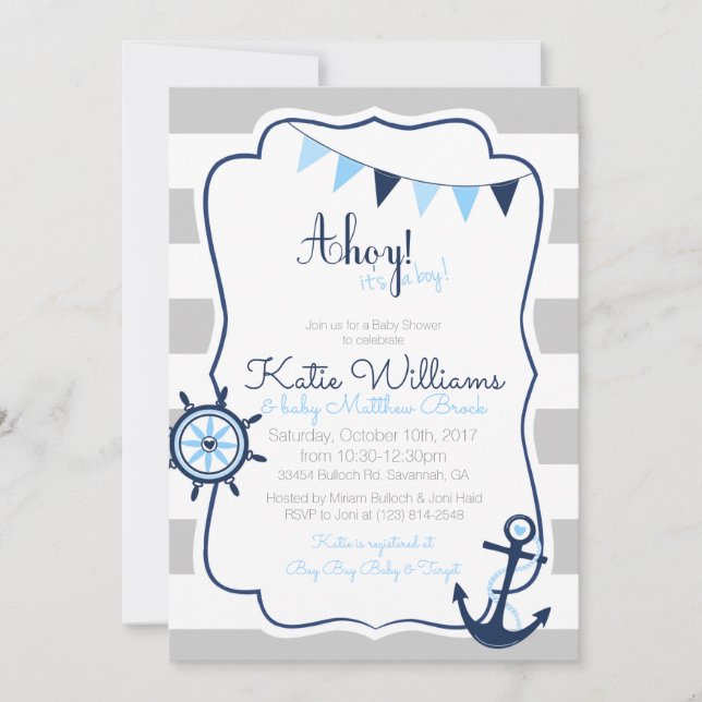 Nautical Ahoy its a Boy Baby Shower Card (Front)