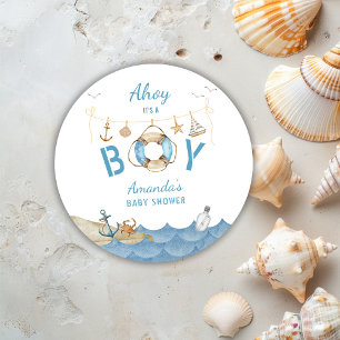 Nautical Ahoy It's a Boy Baby Shower Classic Round Sticker