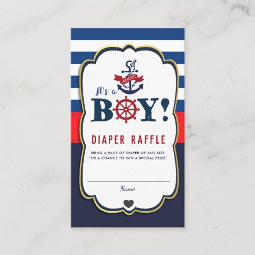 Nautical Ahoy Its a Boy Baby Shower Diaper Raffle Enclosure Card