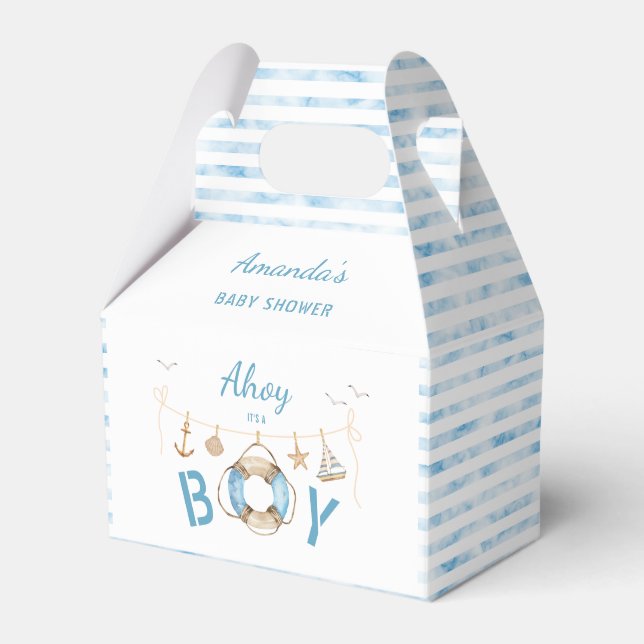Nautical Ahoy It's a Boy Baby Shower Favor Boxes (Front Side)