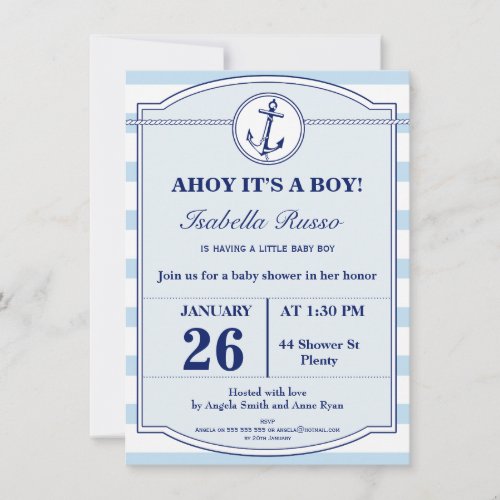 Nautical Ahoy Its A Boy Baby Shower Invitation