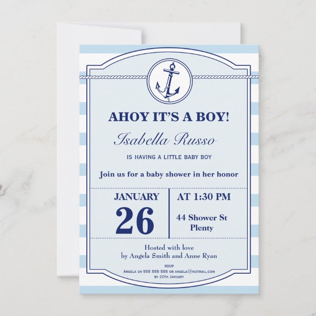 Nautical Ahoy It's A Boy Baby Shower Invitation (Front)